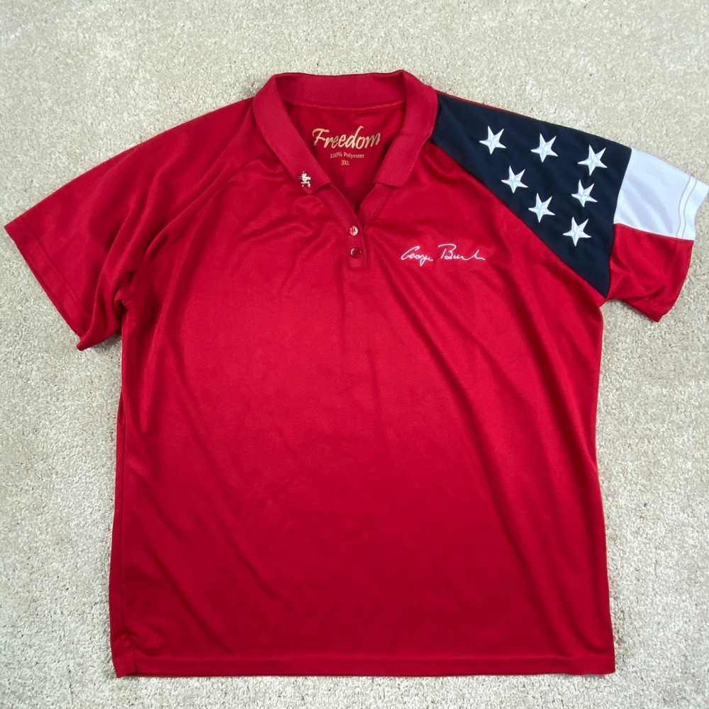 Rock Point Freedom Lady Allegiance George Bush Polo Shirt Red USA Stars 3XL